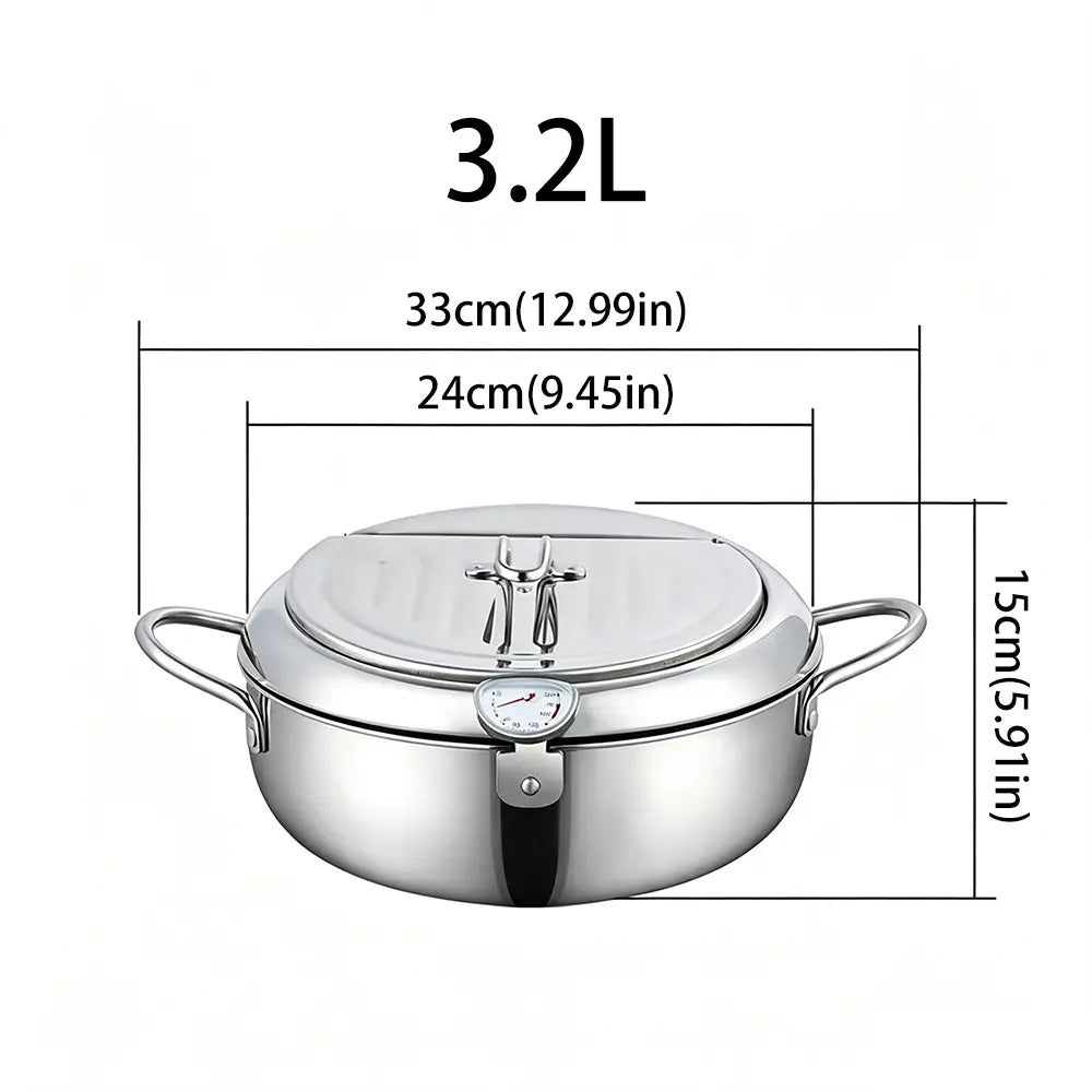 304 Stainless Steel Deep Fryer Pot with Thermometer & Oil Drainer Rack