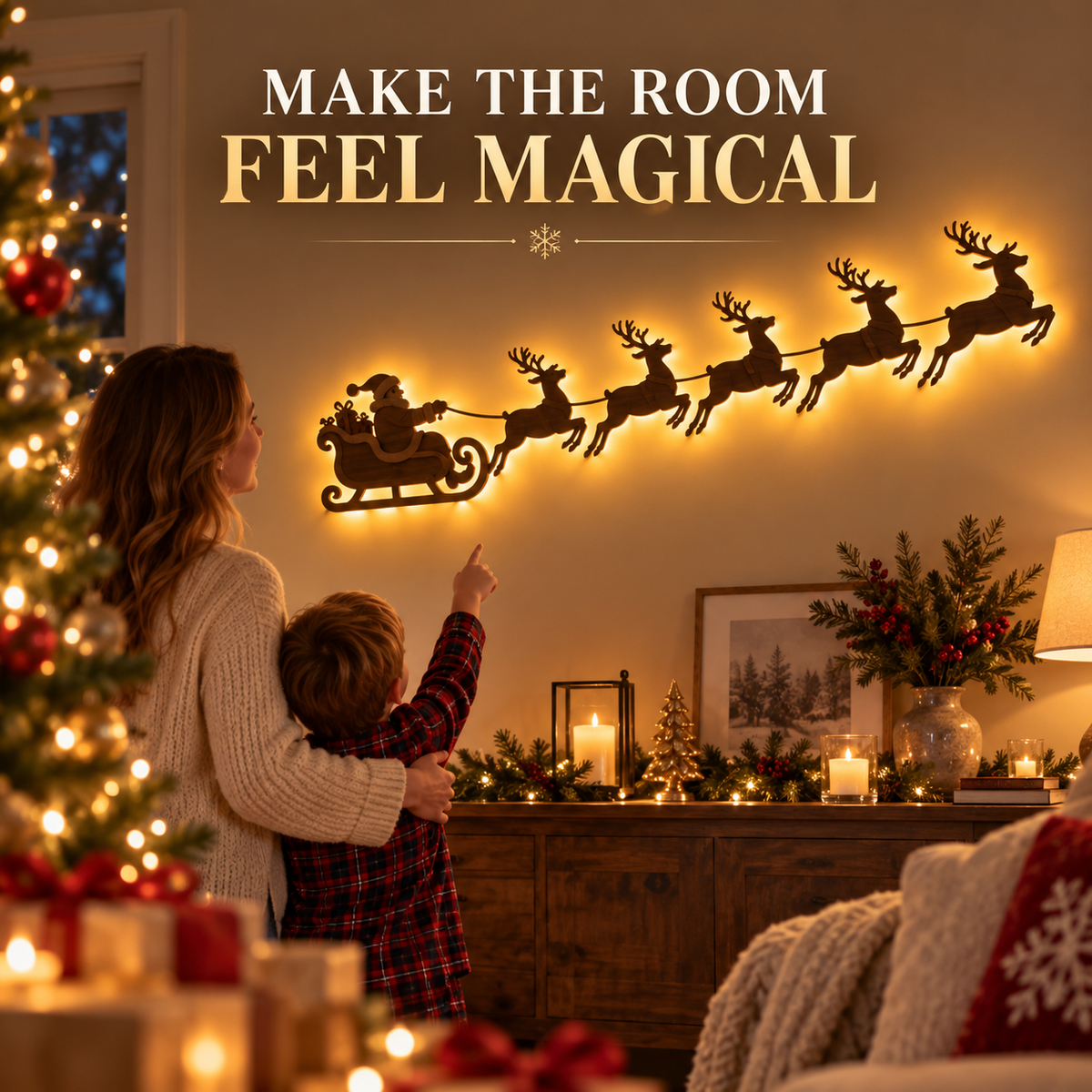 🔥LAST DAY 49% OFF -🎅Santa’s Glowing Reindeer Flight Wall Decor