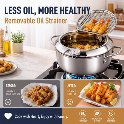 🔥First 50 customers enjoy a 50% discount⏰304 Stainless Steel Deep Fryer Pot With Built In Thermometer Drain Rack And Pour Spout For Easy Home Cooking