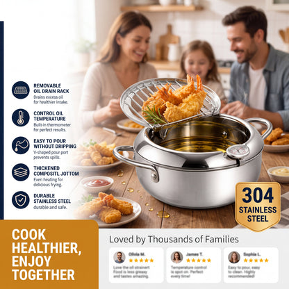 🔥First 50 customers enjoy a 50% discount⏰304 Stainless Steel Deep Fryer Pot With Built In Thermometer Drain Rack And Pour Spout For Easy Home Cooking